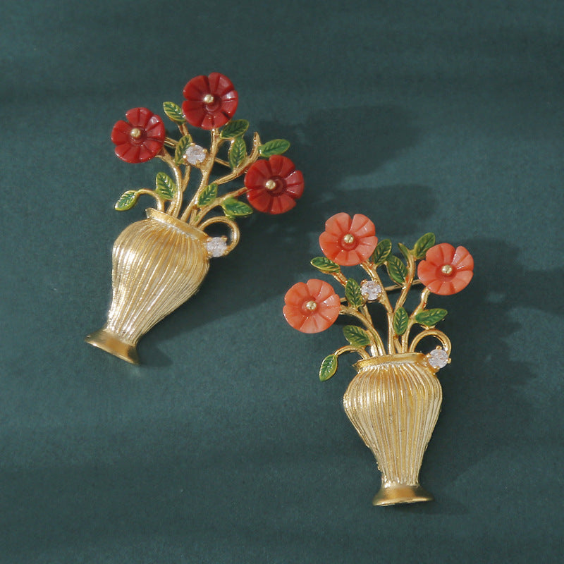 Sea Bamboo Coral Vase Brooch