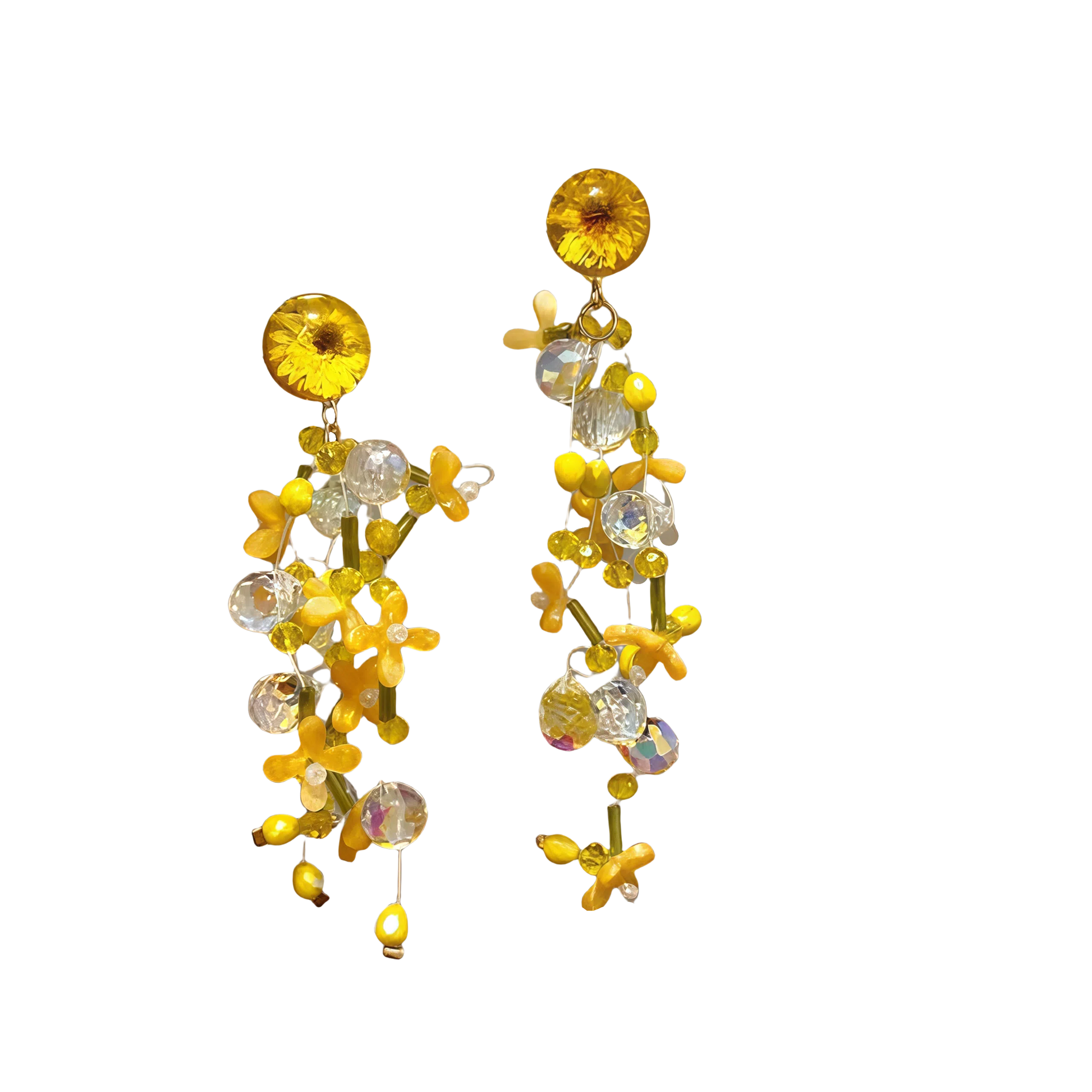Yellow Daisy Tassel Bead Earrings