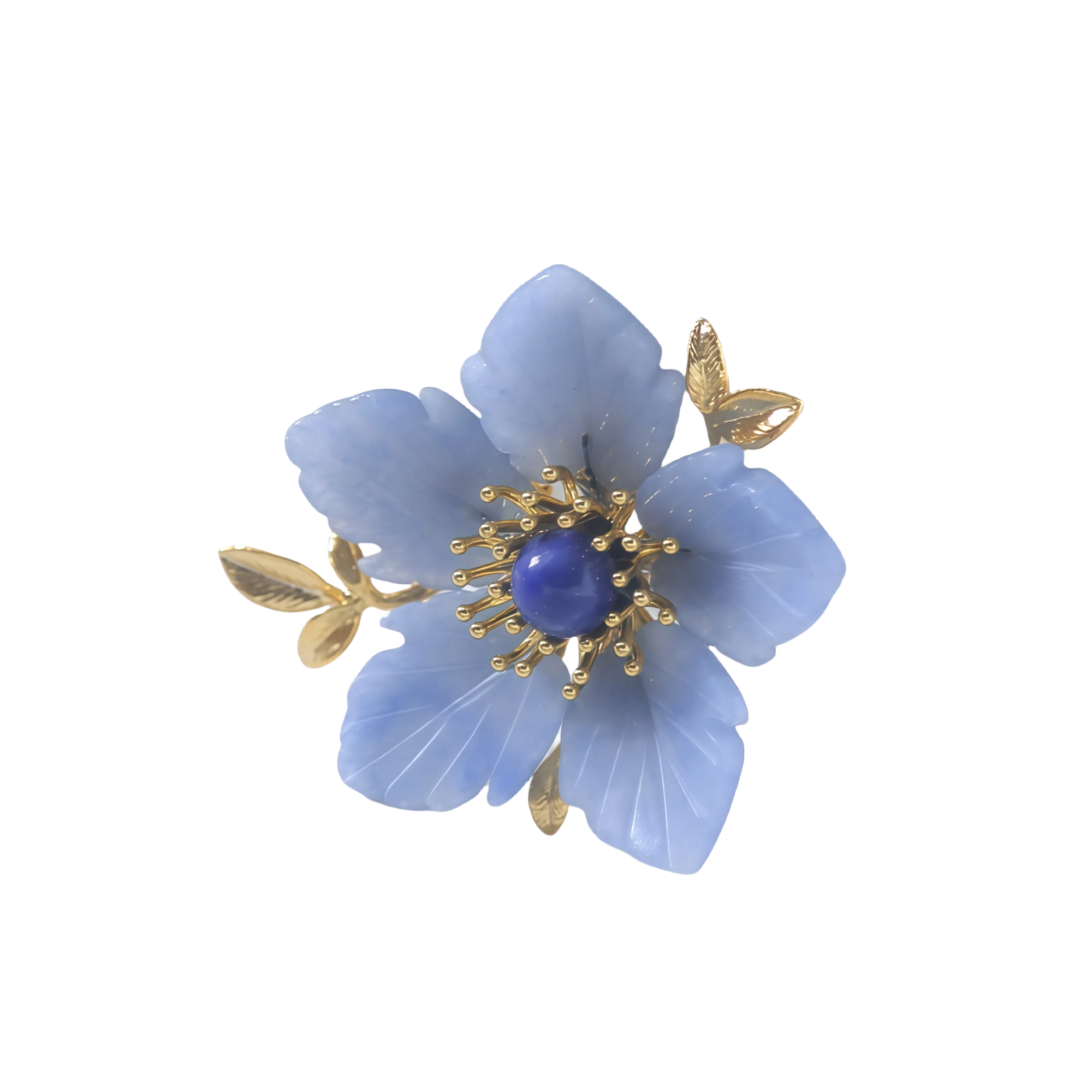 Blue Agate Floral Brooch