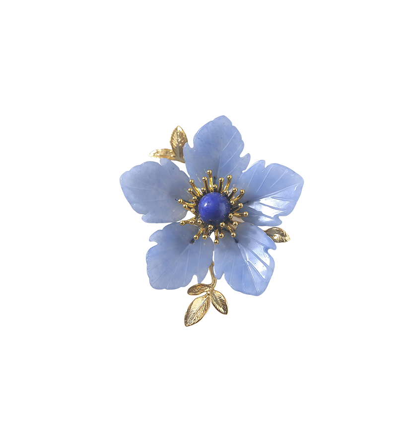 Blue Agate Floral Brooch