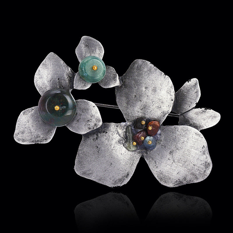 Natural Stone Flower Brooch