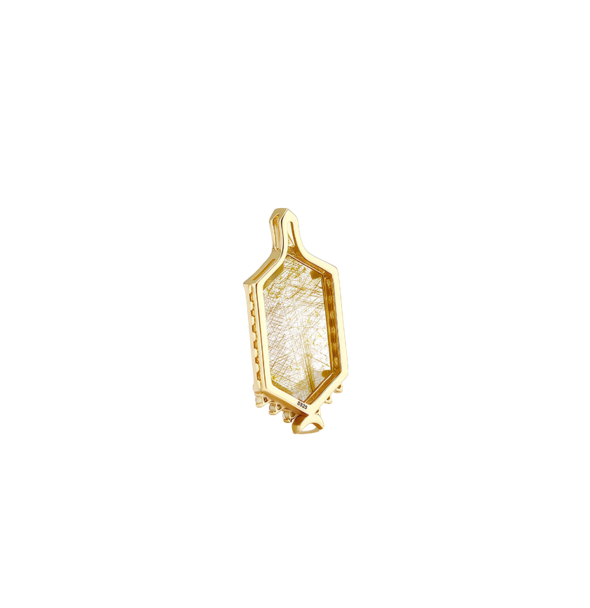Gold Rutilated Zircon Inlaid Sterling Silver Pendant