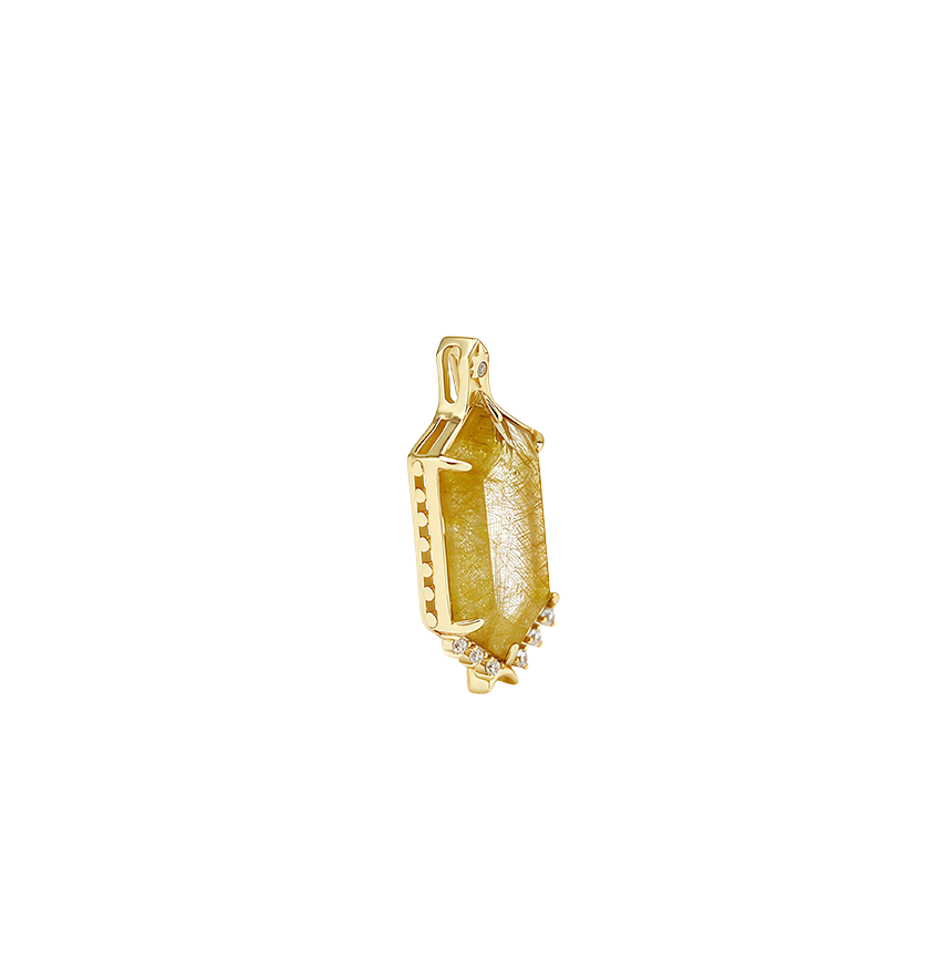Gold Rutilated Zircon Inlaid Sterling Silver Pendant