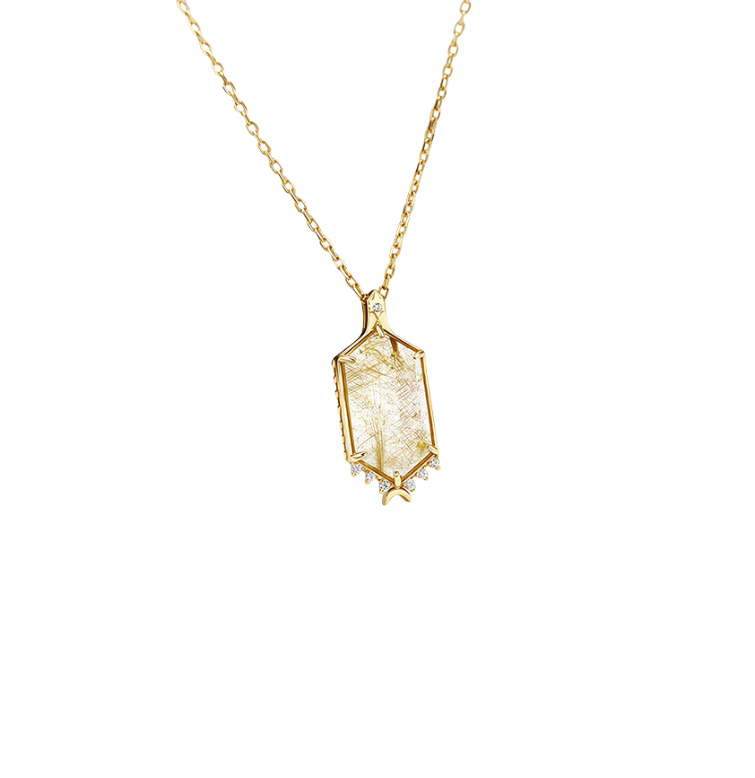 Gold Rutilated Zircon Inlaid Sterling Silver Pendant