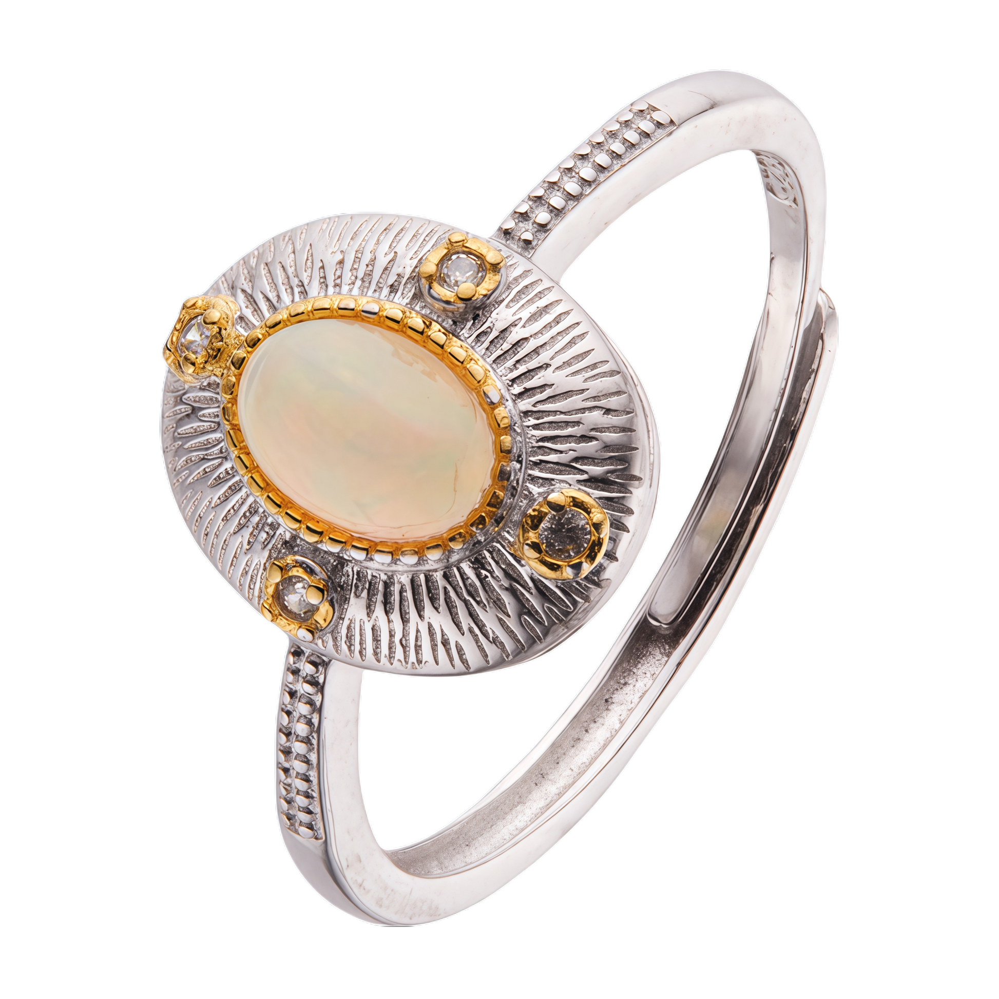 Gold & Silver Tone Natural Opal Gemstone Ring
