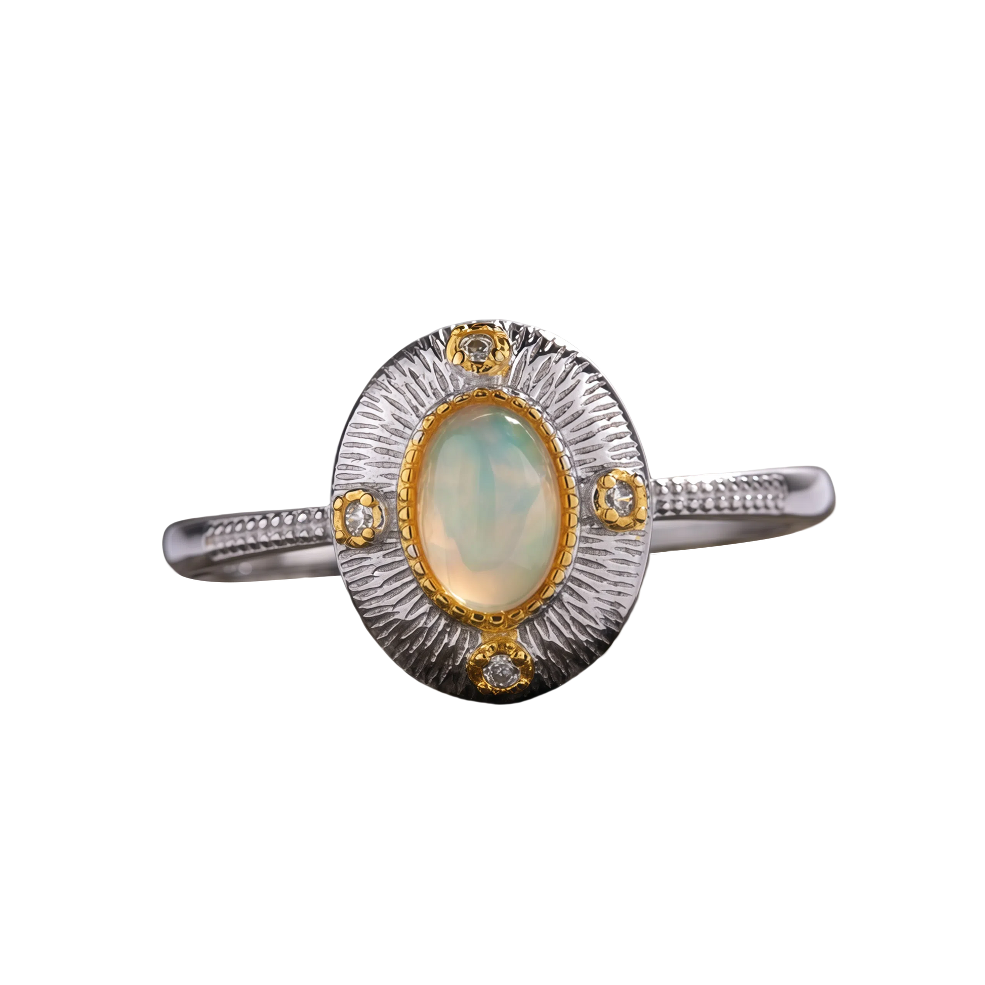 Gold & Silver Tone Natural Opal Gemstone Ring