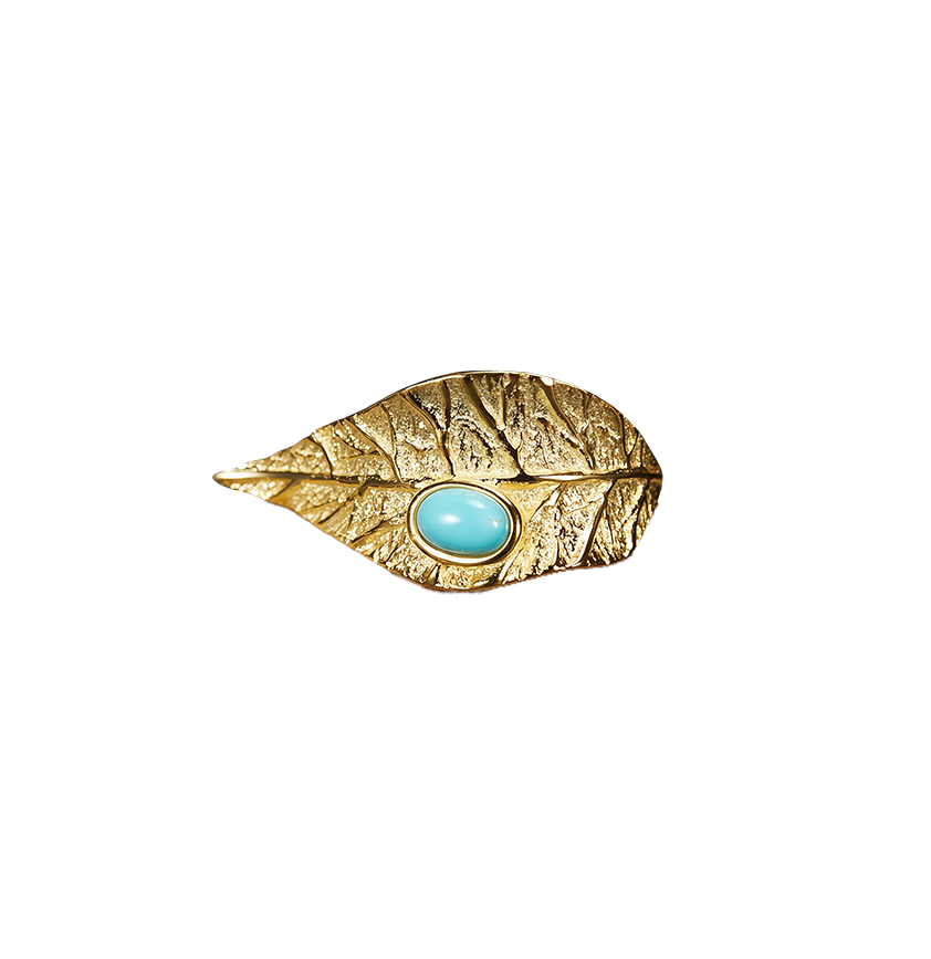 Artistic Leaf Natural Gemstone Open Ring