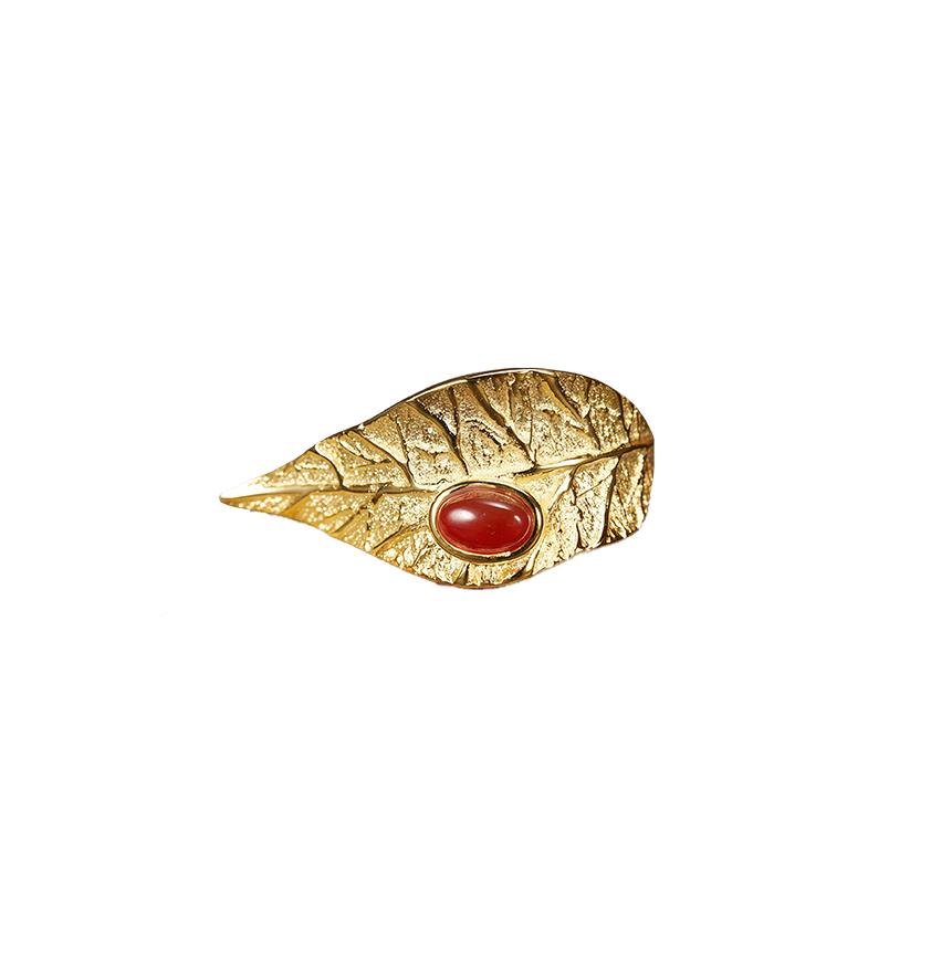 Artistic Leaf Natural Gemstone Open Ring