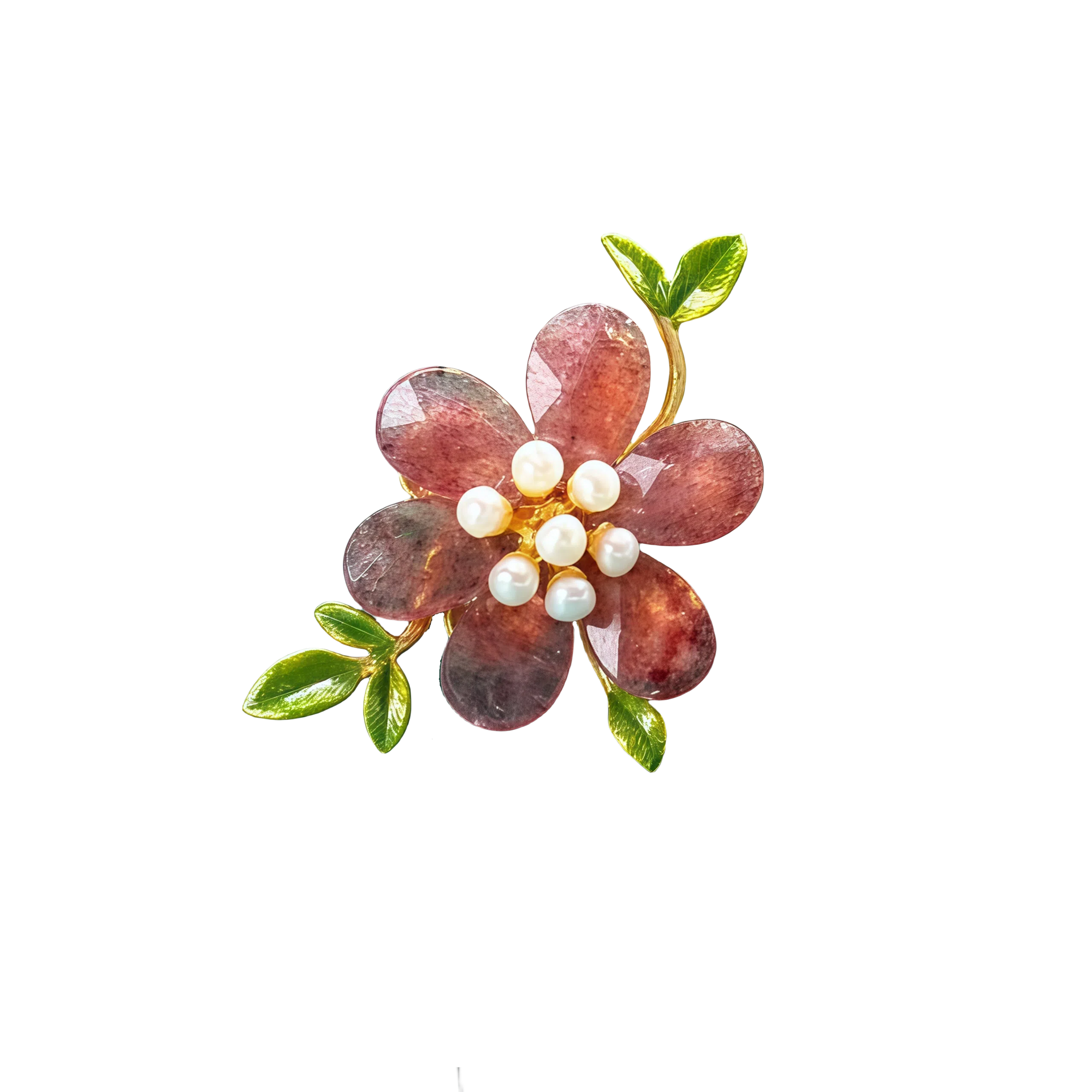 Pink Crystal Pearl Flower Brooch