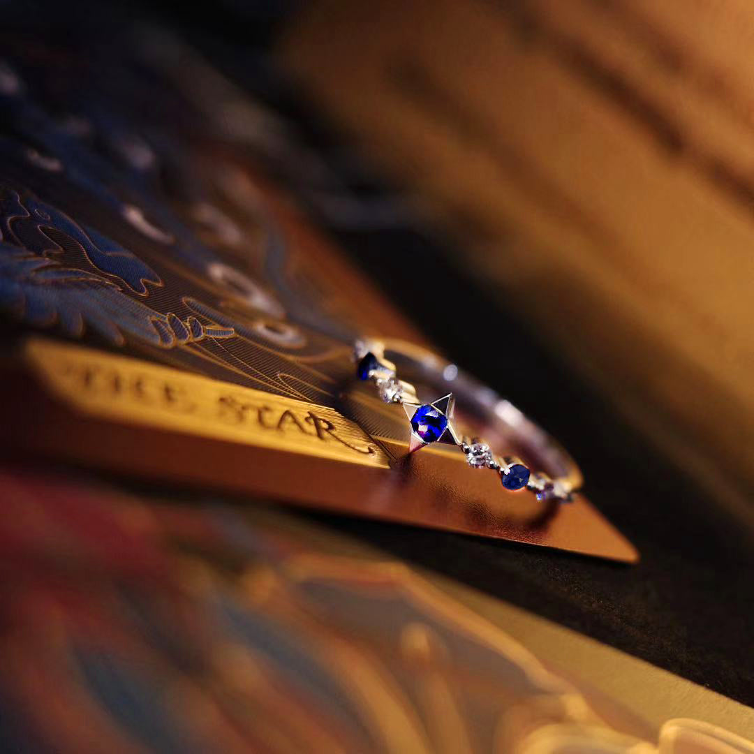 18K Gold Starry Platinum Diamond Sapphire Ring - BYRDSTRÖM