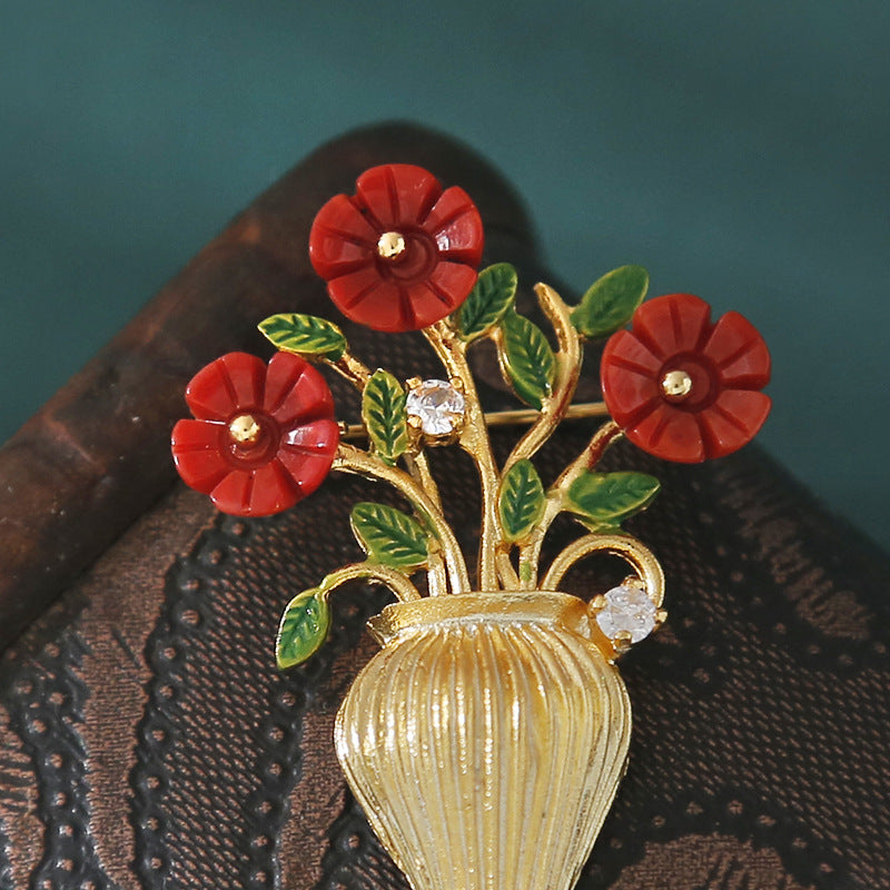 Sea Bamboo Coral Vase Brooch