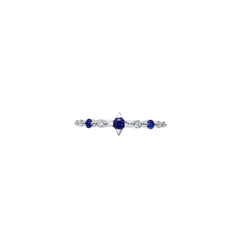 18K Gold Starry Platinum Diamond Sapphire Ring