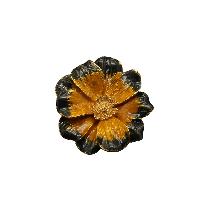 Brass Enamel Flower Brooch