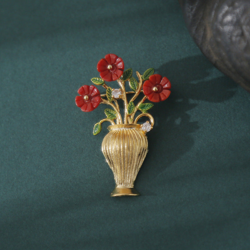 Sea Bamboo Coral Vase Brooch