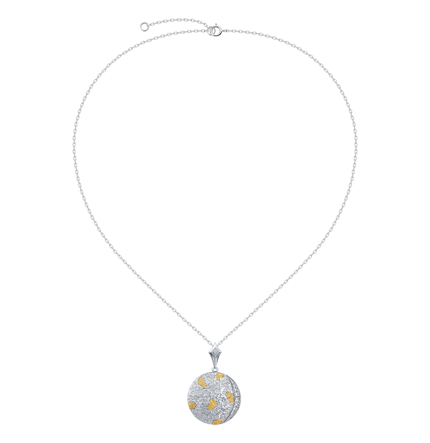 Silver and 24K Gold Zircon Moonlit Serenade Round Pendant