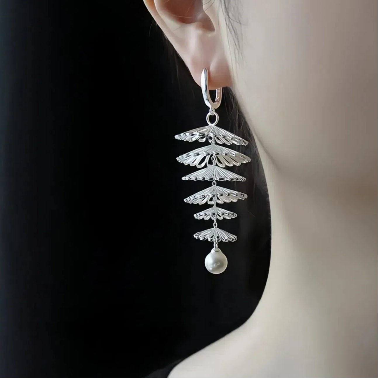 Pearl Silver Hollow Flower Earrings