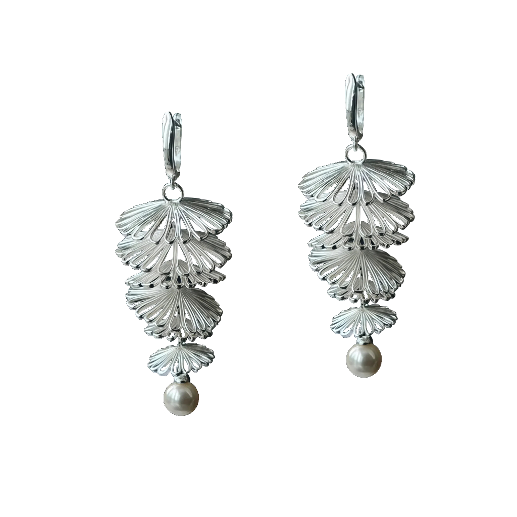 Pearl Silver Hollow Flower Earrings