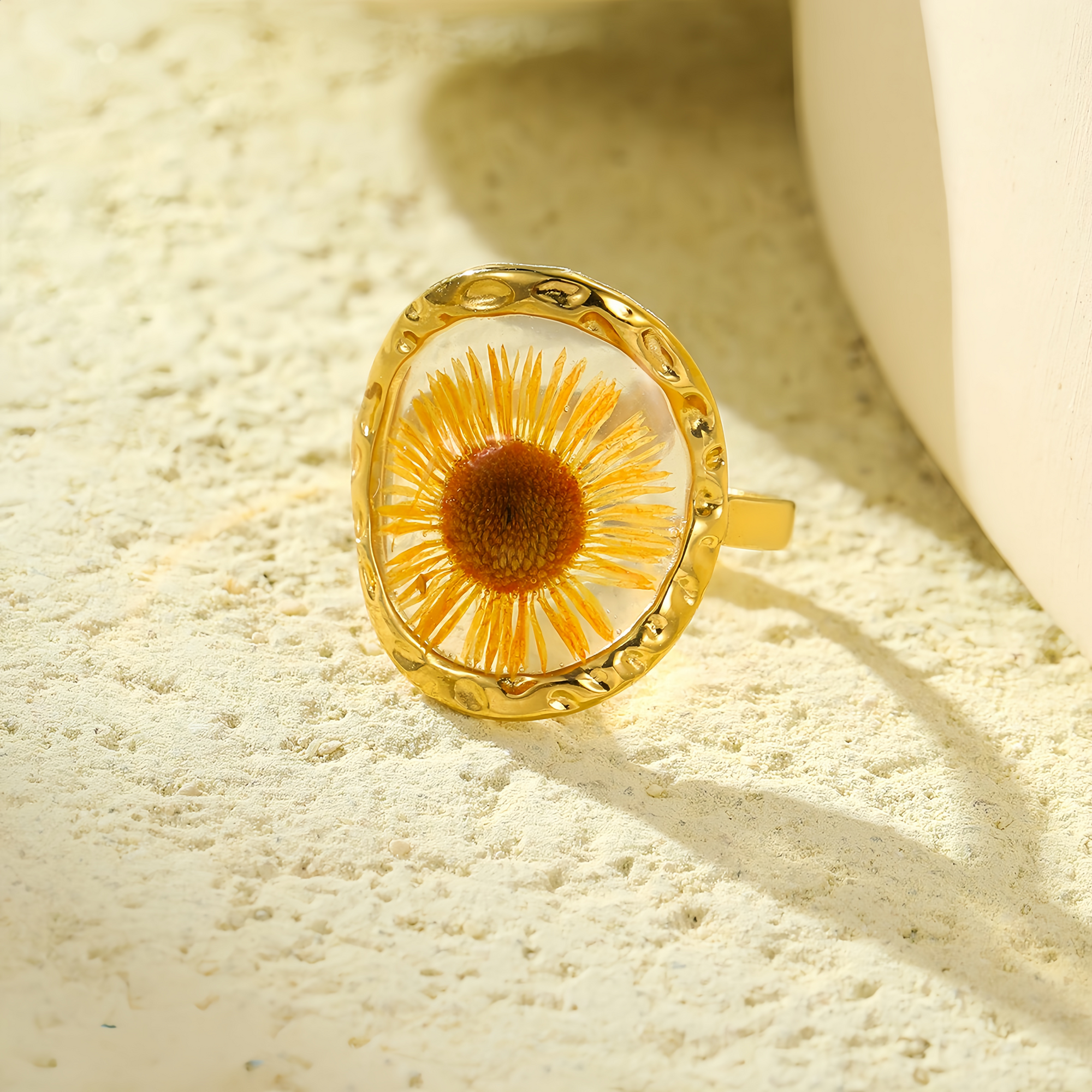 Sunflower Round Botanical Specimen Ring