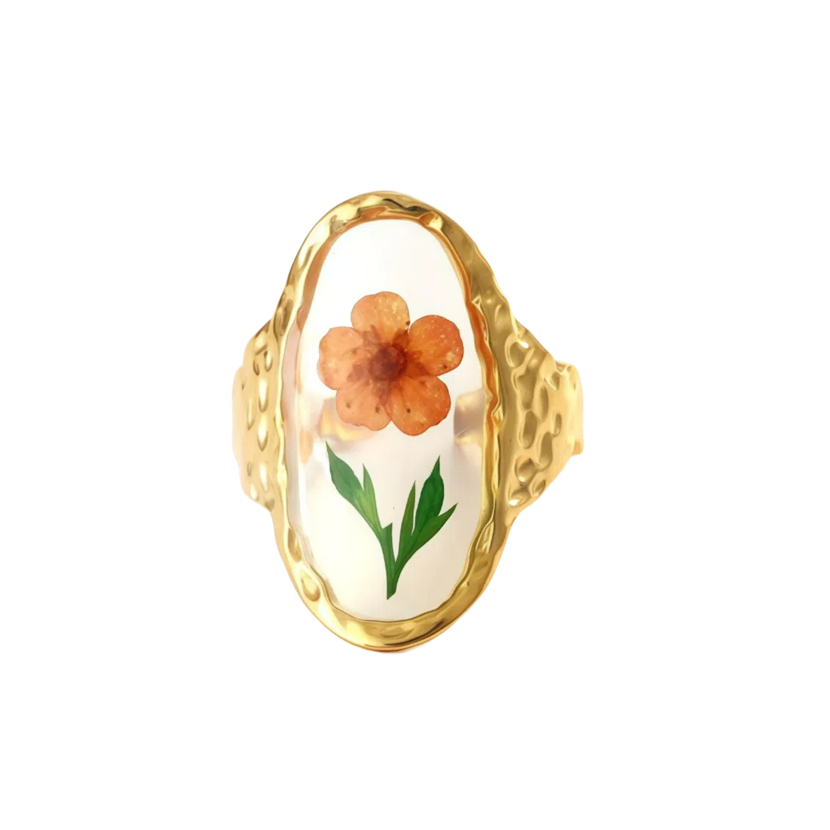 Pink Flower Botanical Specimen Ruffled Ring