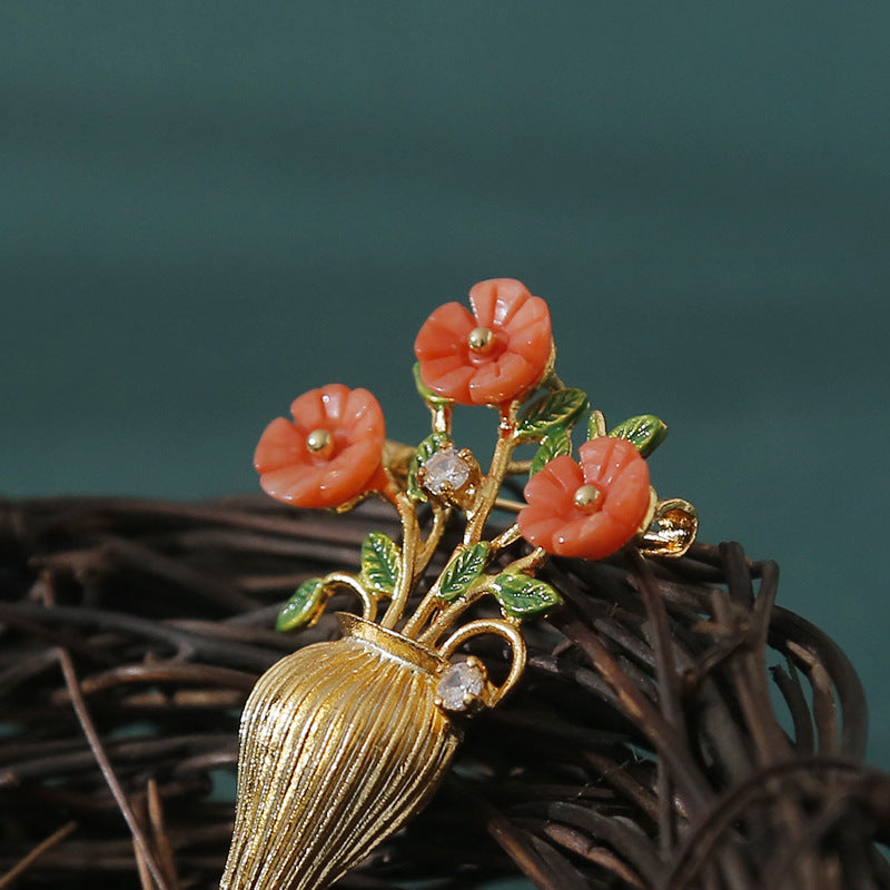 Sea Bamboo Coral Vase Brooch