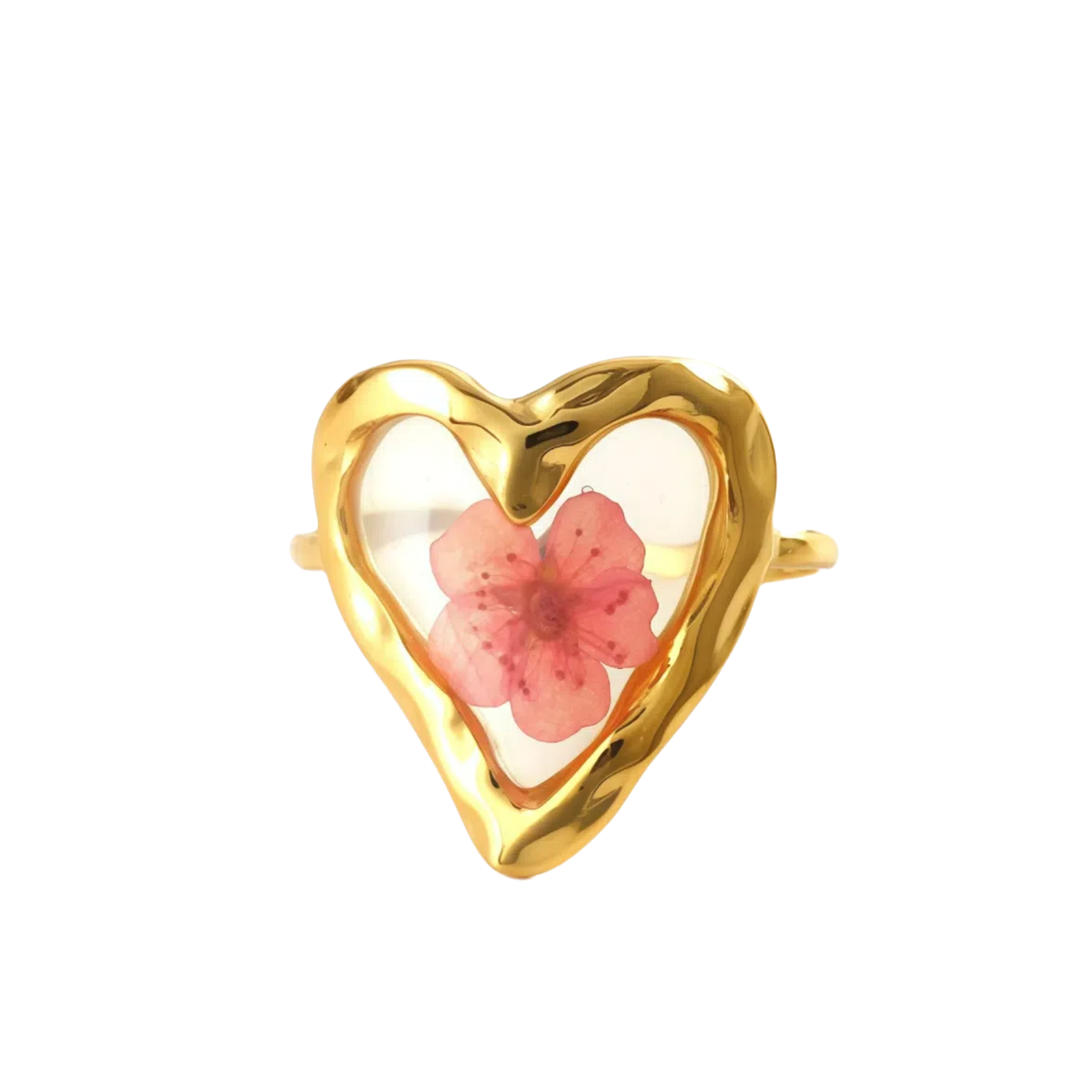Pink Flower Heart-Shaped Botanical Specimen Ring