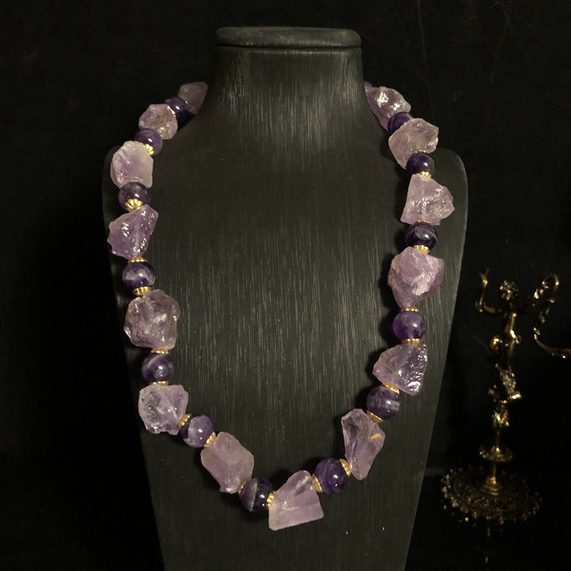 Natural Amethyst Crystal Raw Stone Necklace