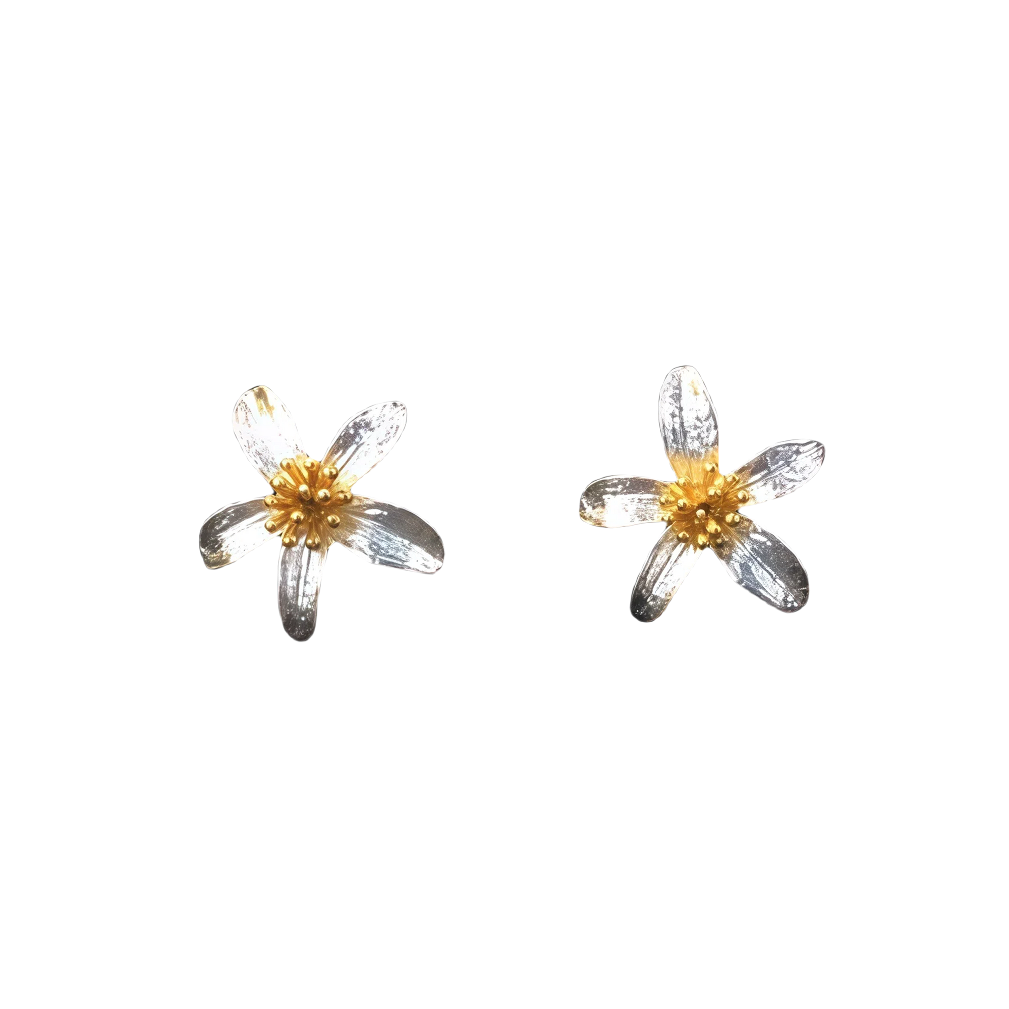 Silver Flower Brooch and Earring Set