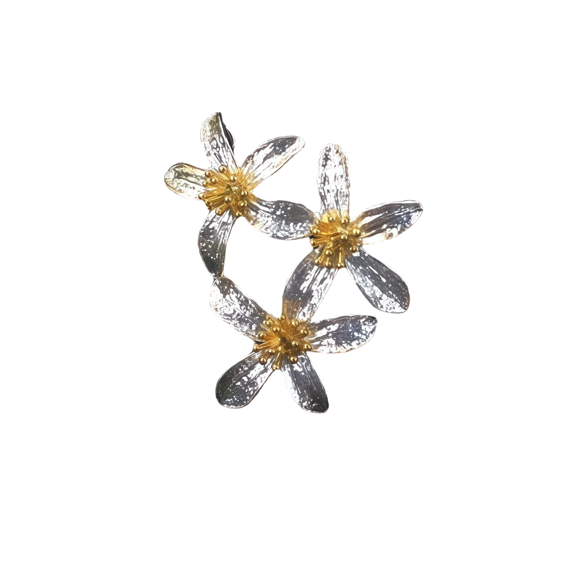 Silver Flower Brooch and Earring Set