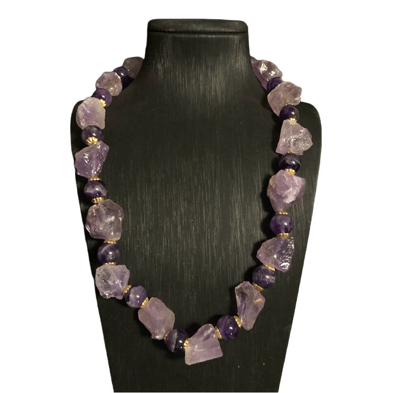 Natural Amethyst Crystal Raw Stone Necklace
