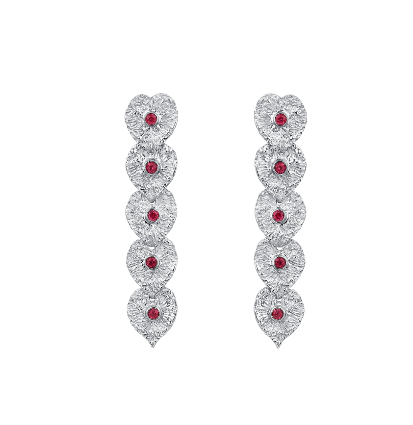 Liberty Elm Ruby Silver Drop Earrings(Large) - BYRDSTRÖM JEWELRY
