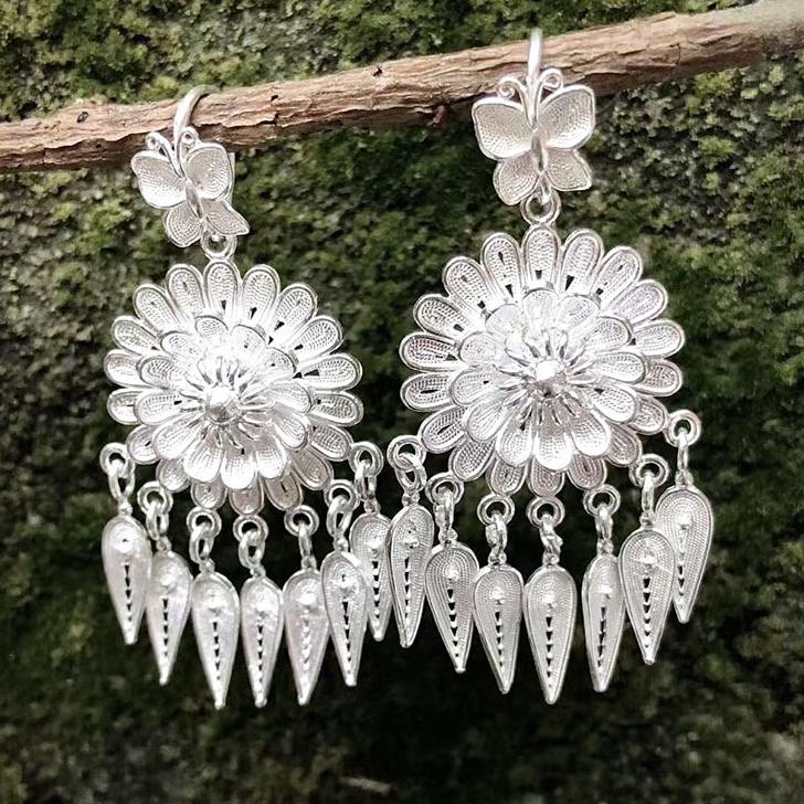 Handcrafted Sunflower Silver Earrings