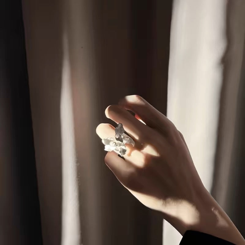 White Iris Flower Open Ring