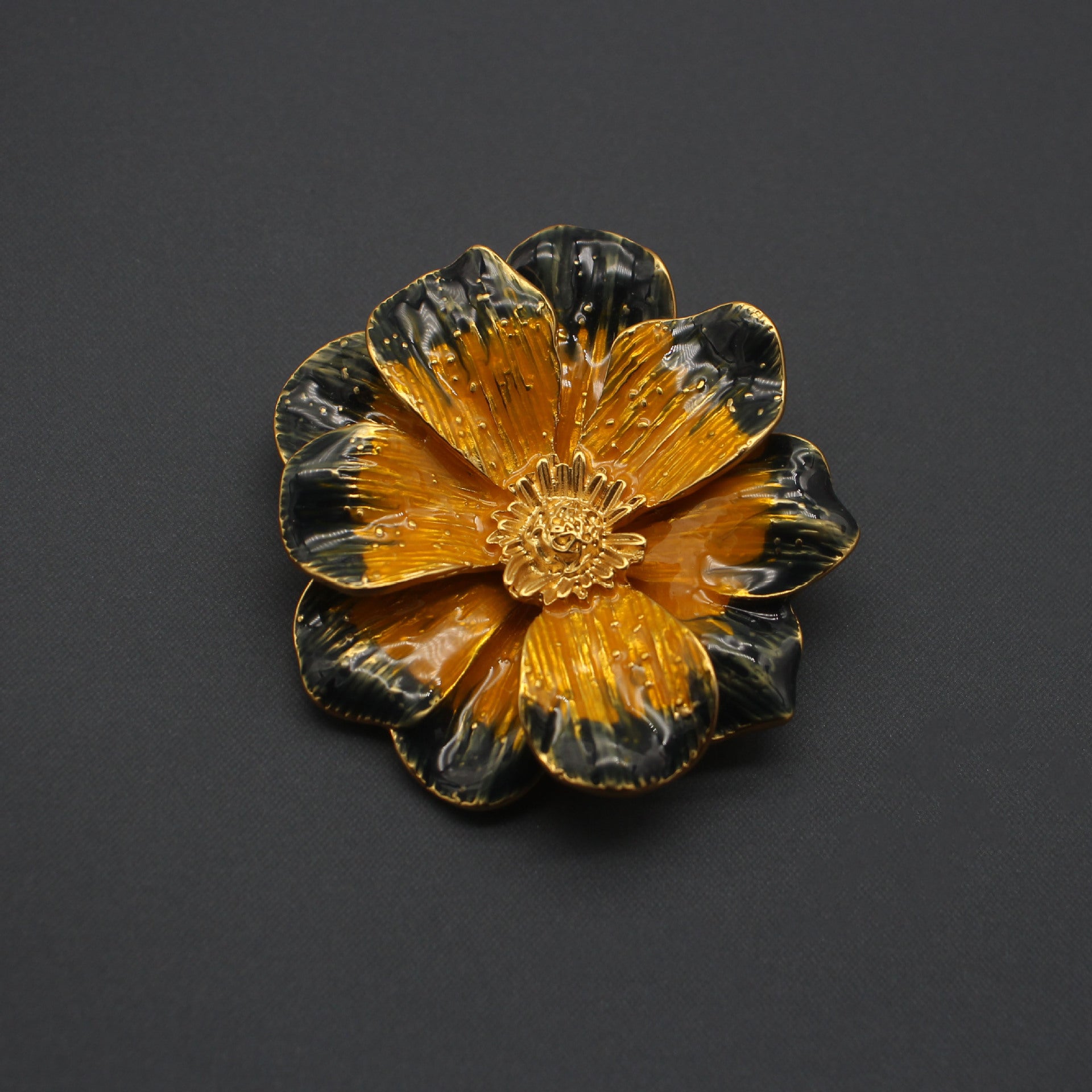 Brass Enamel Flower Brooch