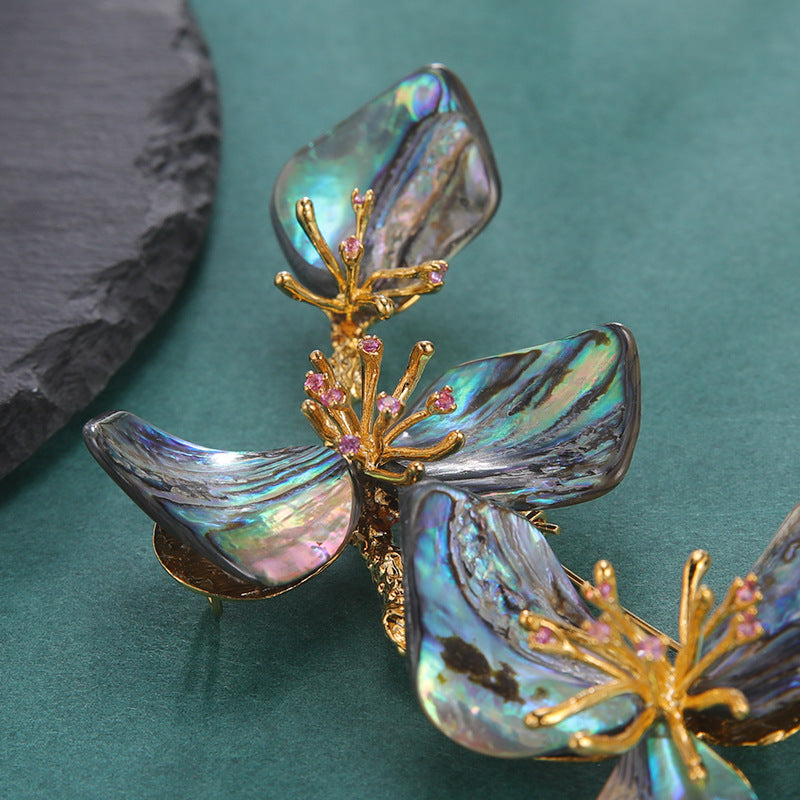 Natural Abalone Shell Floral Brooch