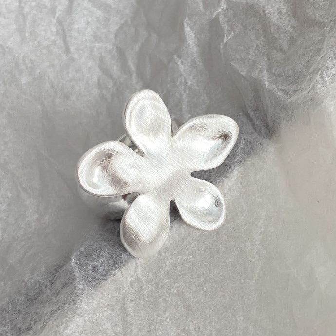 Minimalist Silver Brushed Flower Ring