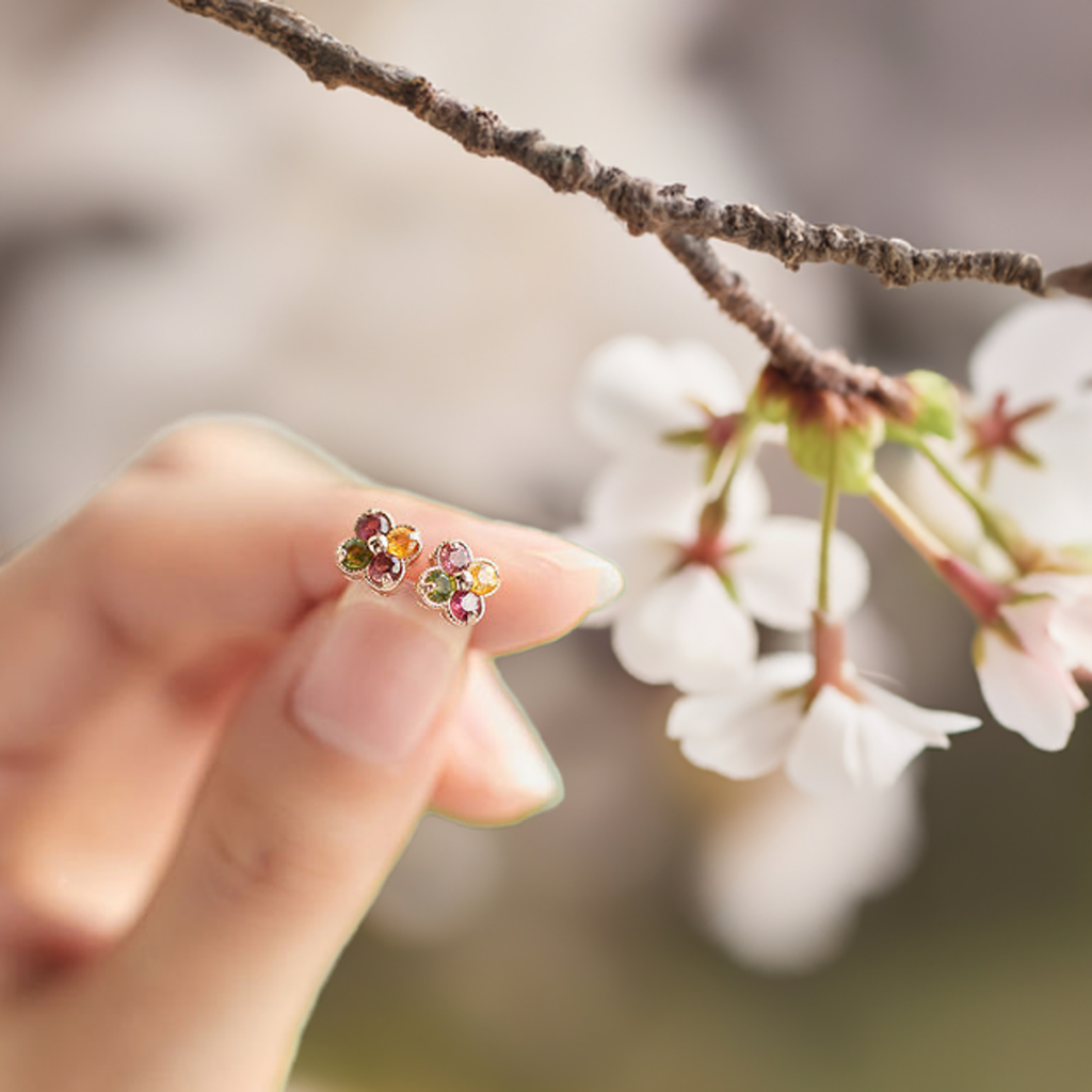 Silver Crystal Four-Leaf Clover Earrings