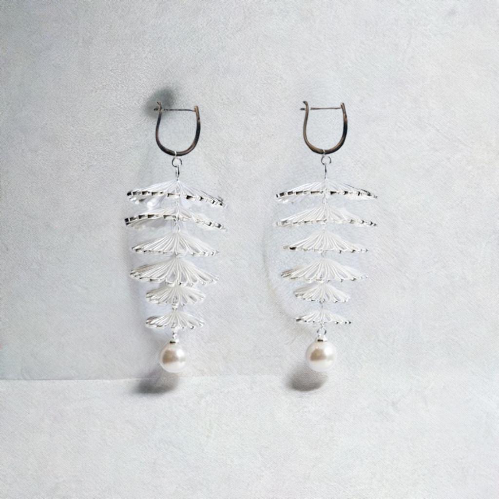 Pearl Silver Hollow Flower Earrings