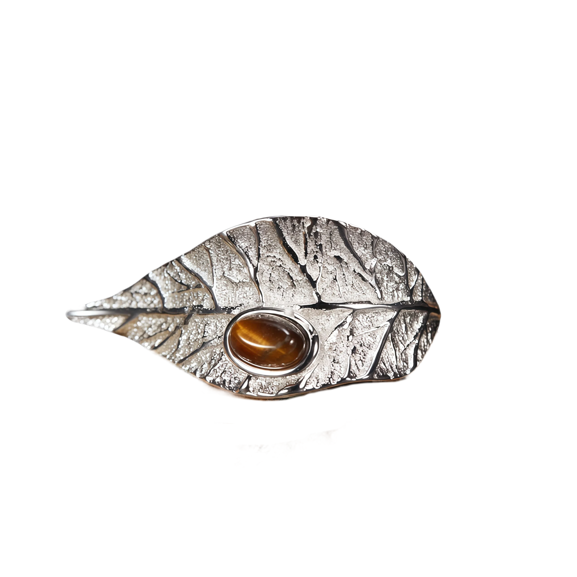 Artistic Leaf Natural Gemstone Open Ring