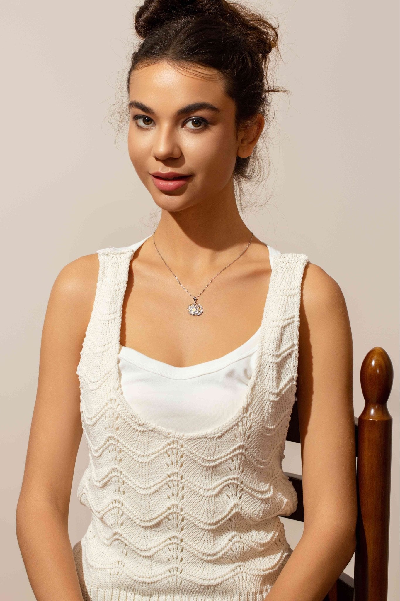 Silver and 24K Gold Zircon Moonlit Serenade Round Pendant - BYRDSTRÖM JEWELRY