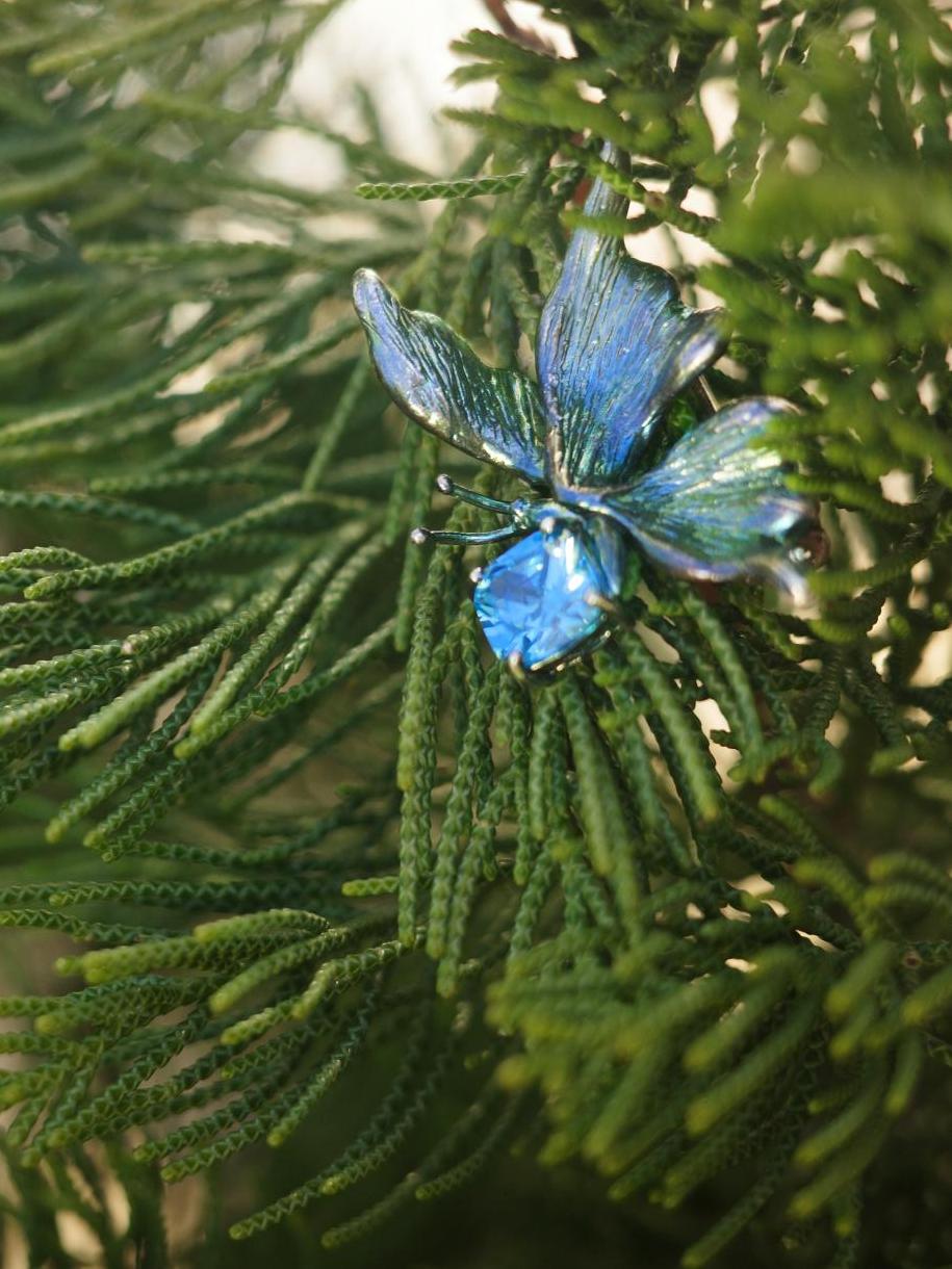 Silver Aquamarine Butterfly Pendant - BYRDSTRÖM JEWELRY