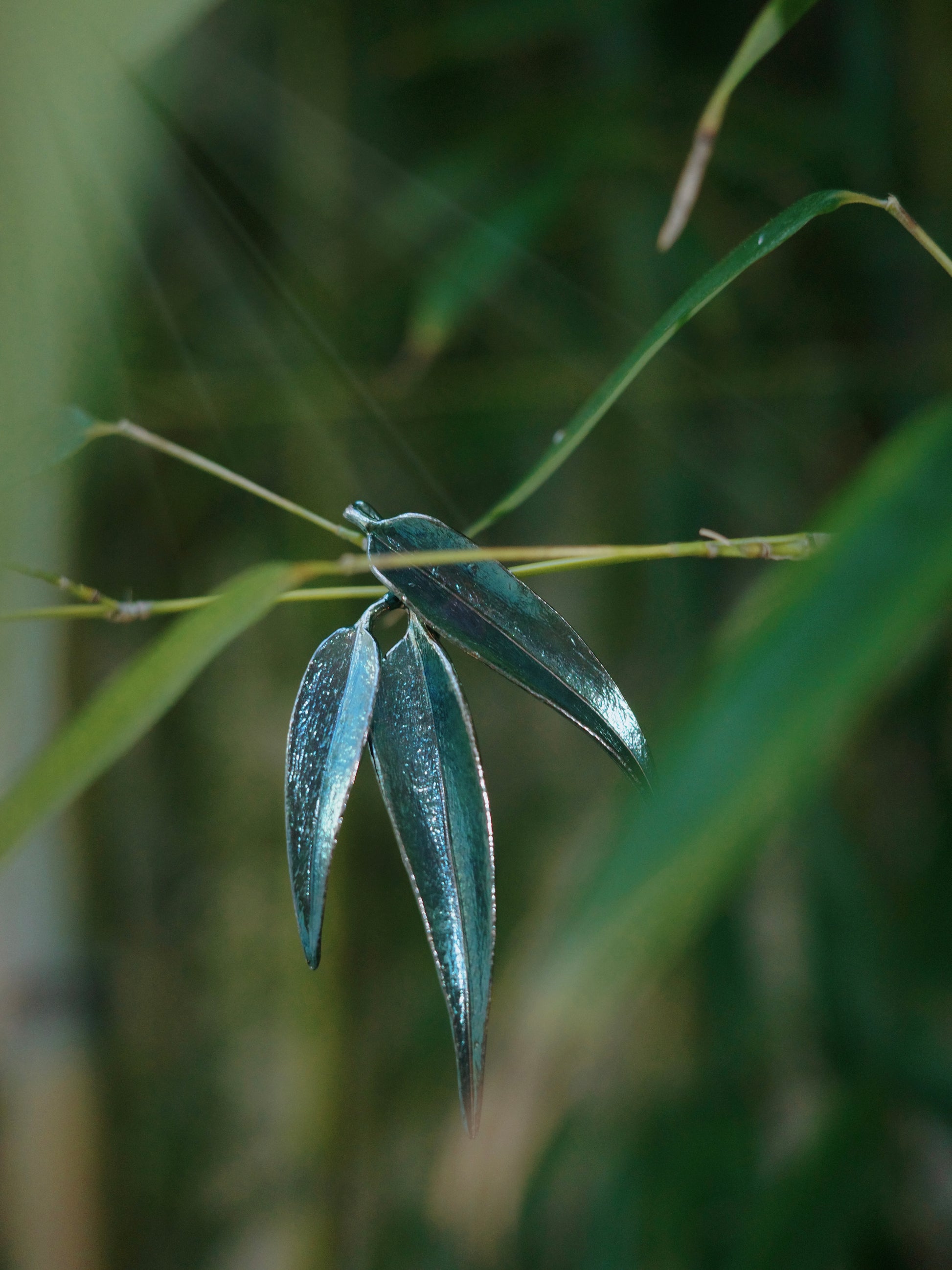 Silver Bamboo Shadow Blue Brooch BYRDSTROM BYRDSTRÖM handmade handcrafted jewelry nature natural healing