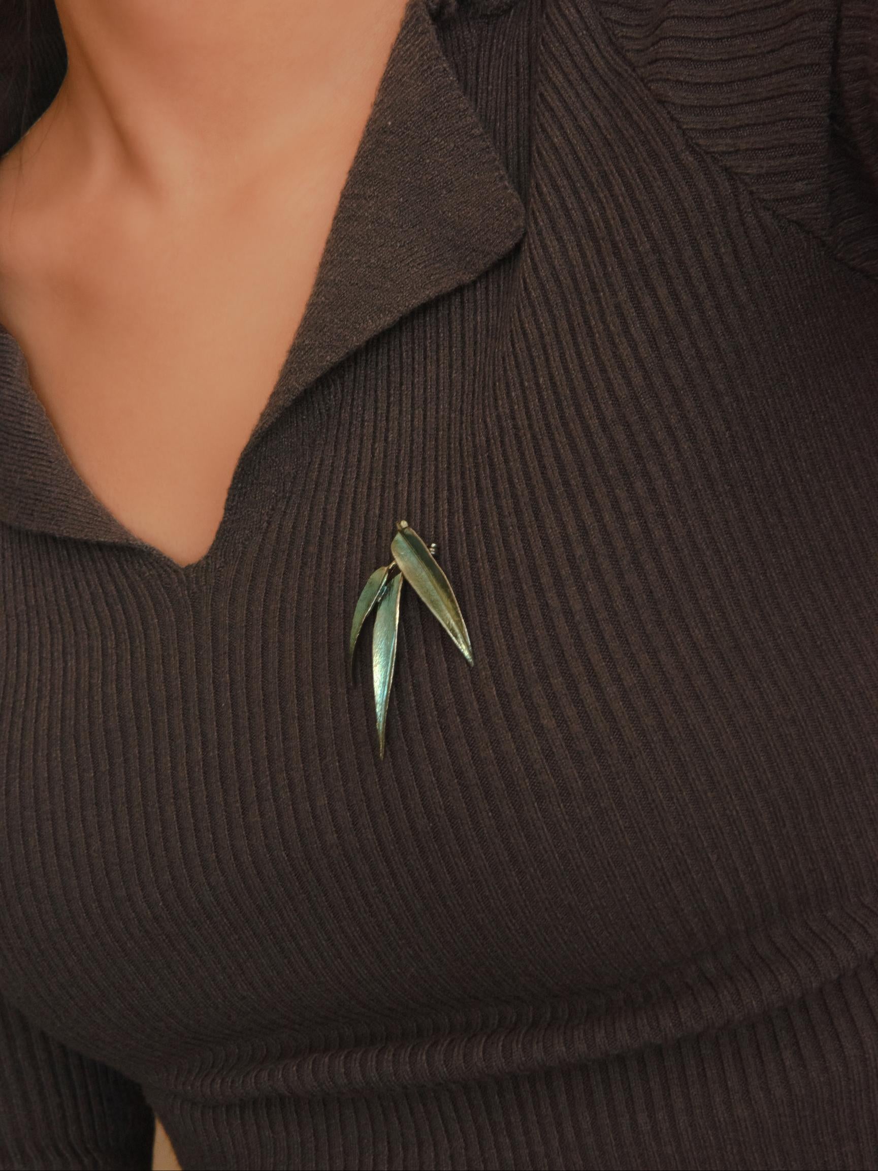 Silver Bamboo Shadow Blue Brooch BYRDSTROM BYRDSTRÖM handmade handcrafted jewelry nature natural healing