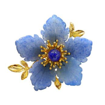 Blue Agate Floral Brooch 