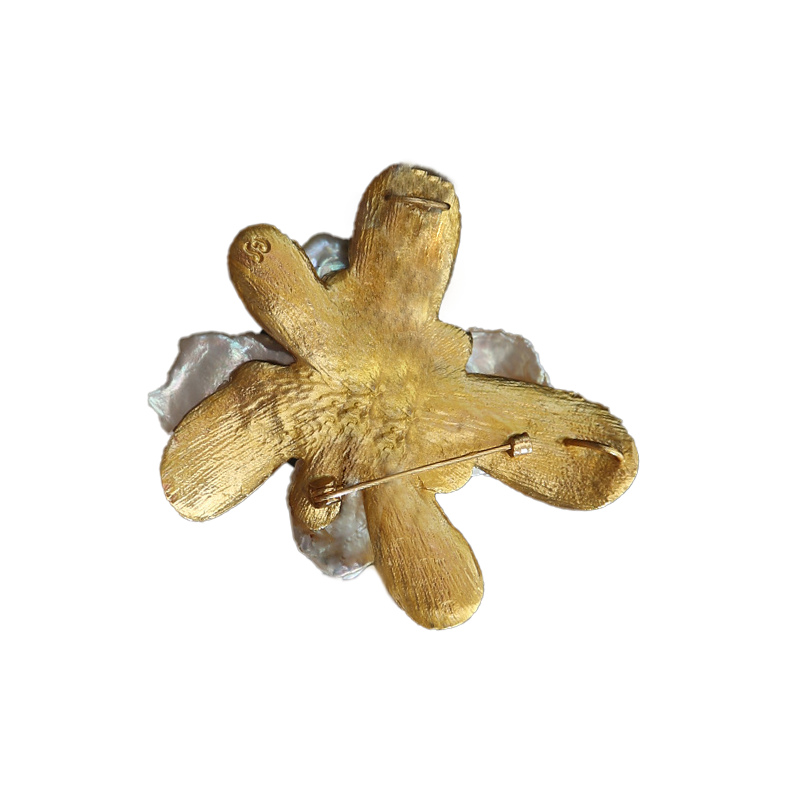 Silver Irregular Pearl Flower Brooch Pendant