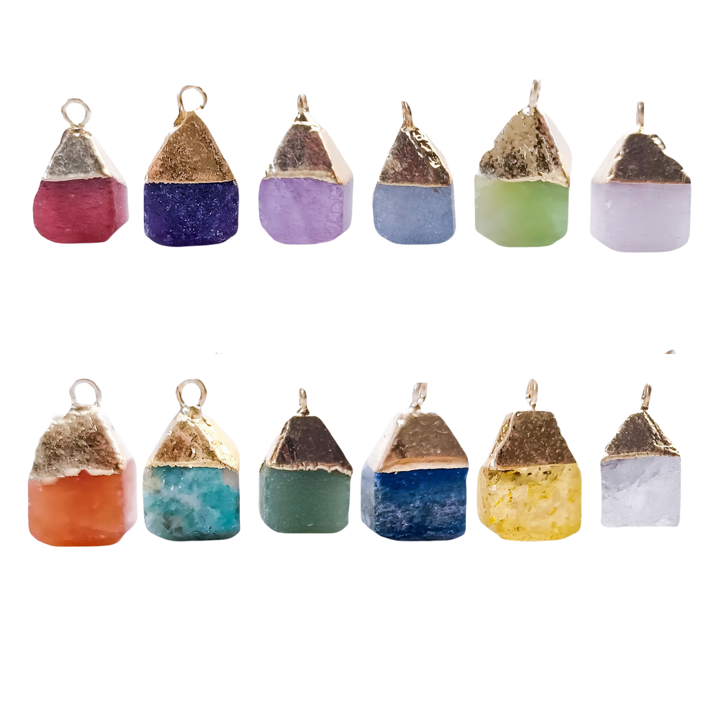12 Zodiac Natural Gemstone Square Pendant(3 type)