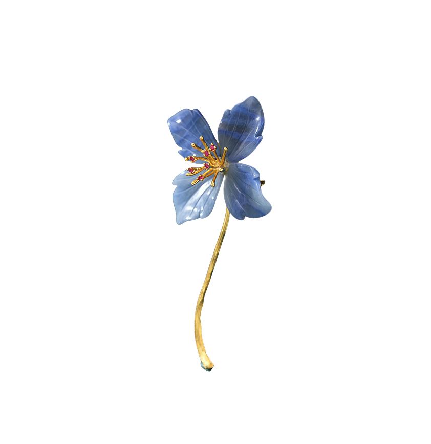 Blue Agate Flower Brooch