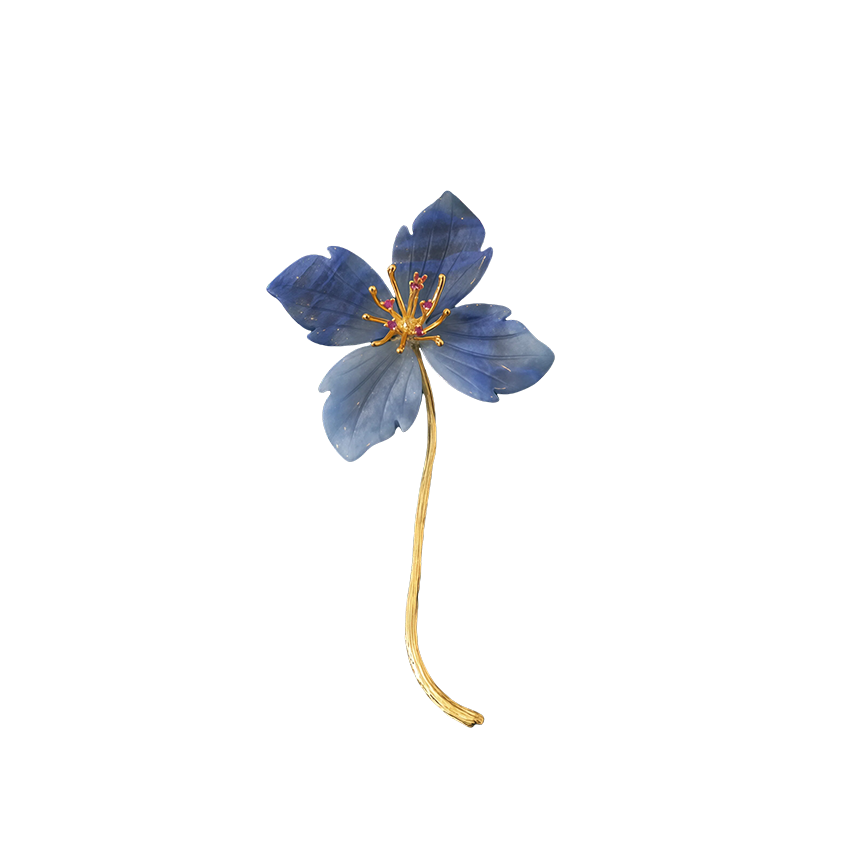 Blue Agate Flower Brooch