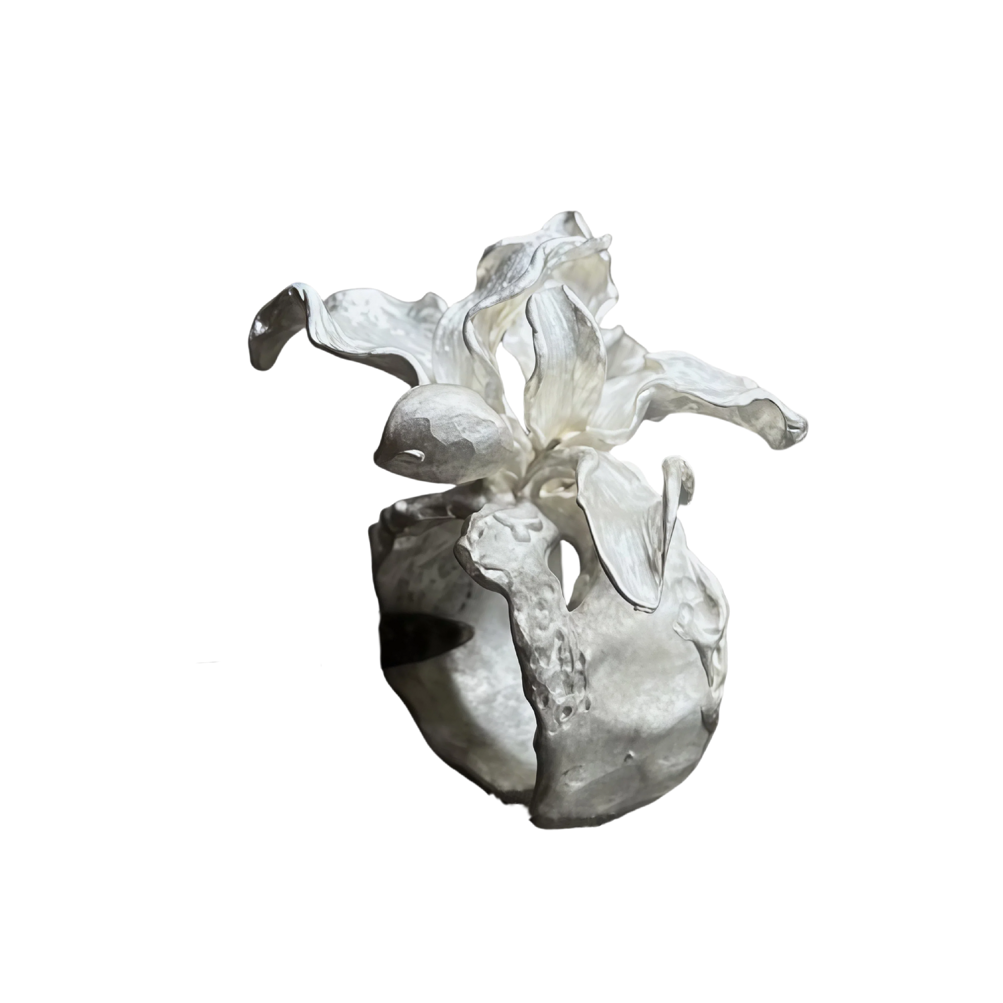 White Iris Flower Open Ring