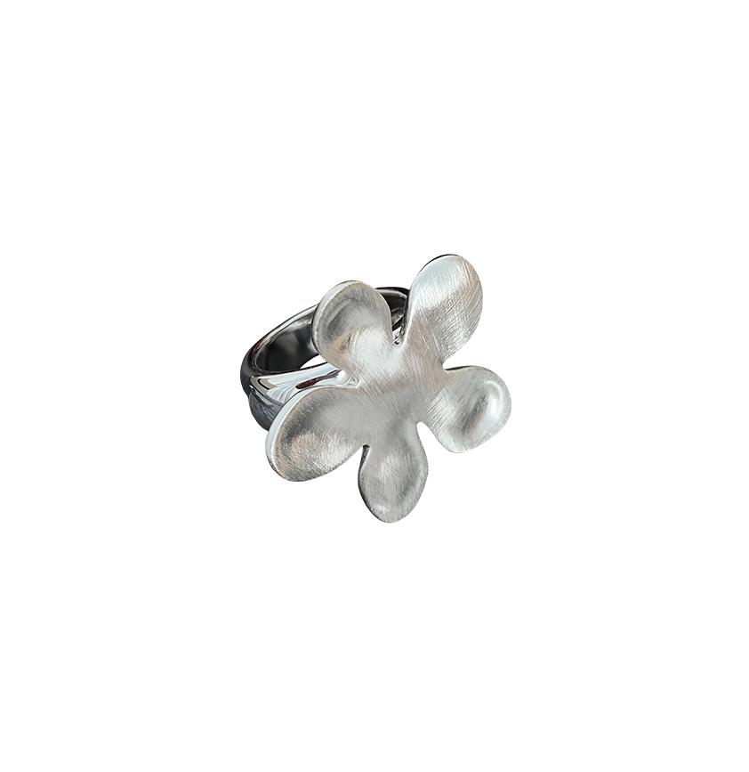 Minimalist Silver Brushed Flower Ring