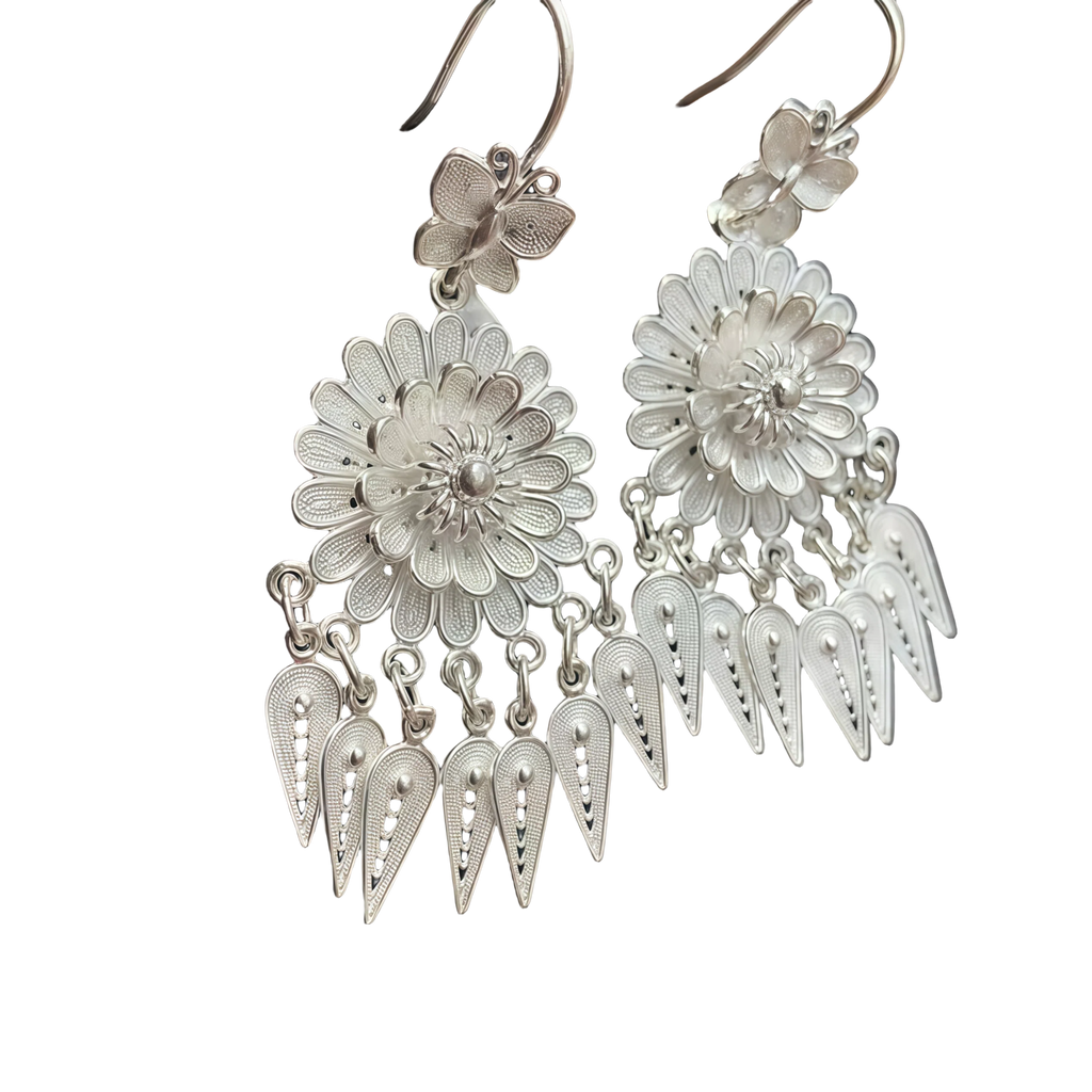 Handcrafted Sunflower Silver Earrings